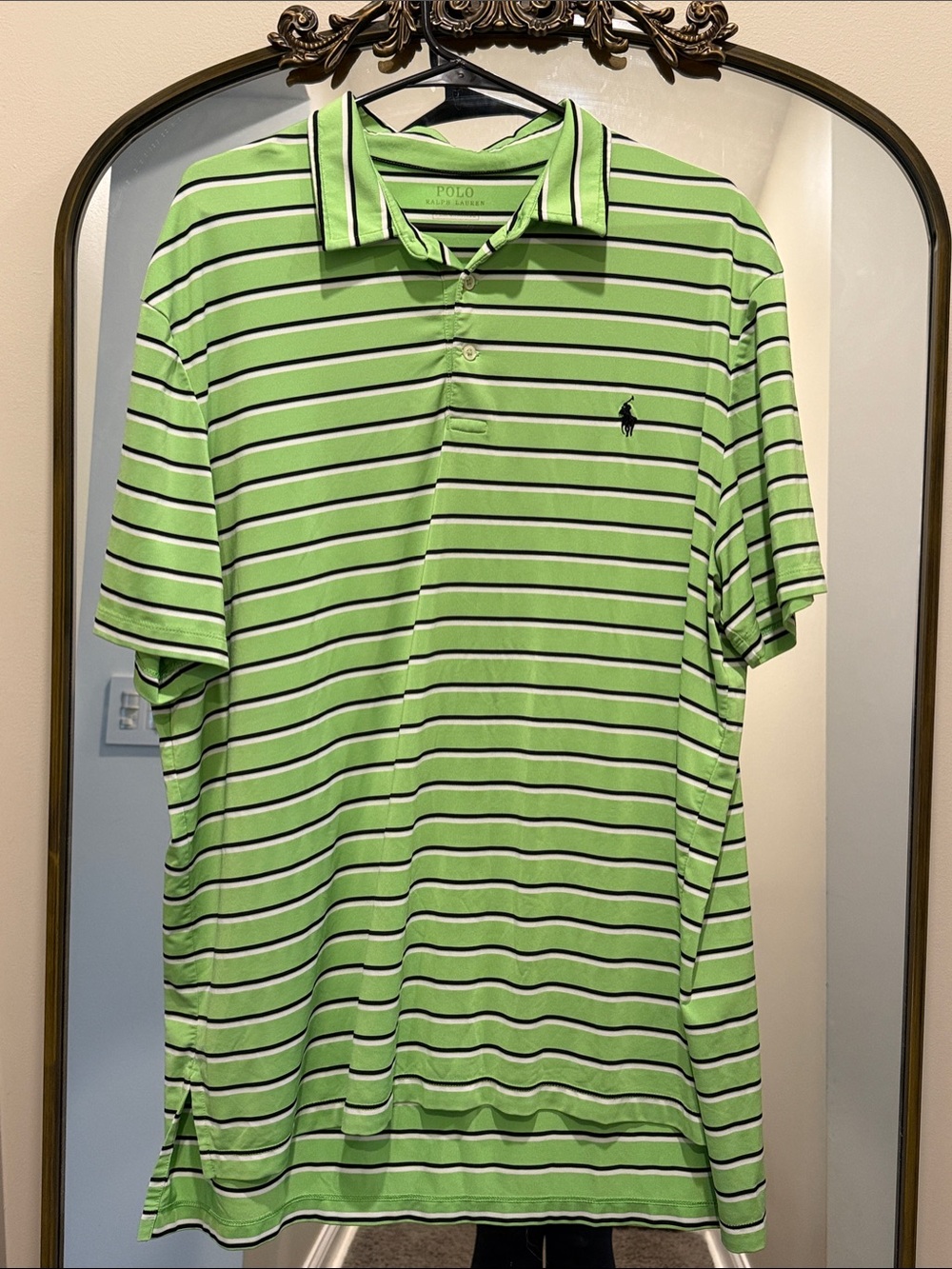Polo by Ralph Lauren Lime Green Striped Polo with Black Pony